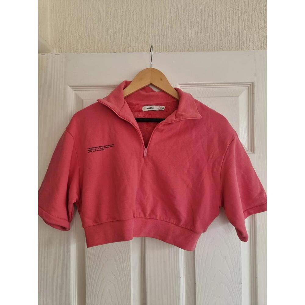 Pangaia 365 Half Zip Crop Sweatshirt Top Short Sleeve Lotus Pink Sporty Size S